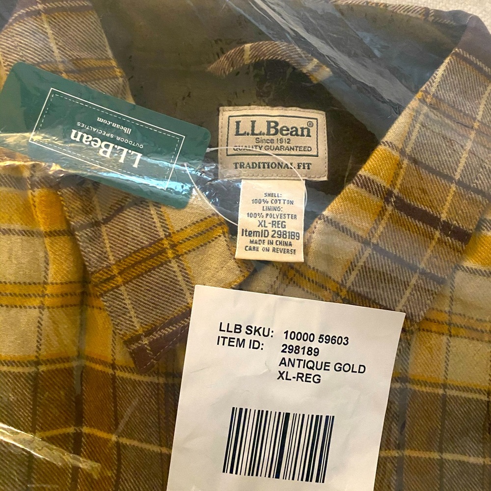 Men’s LL Bean fleece lined flannel